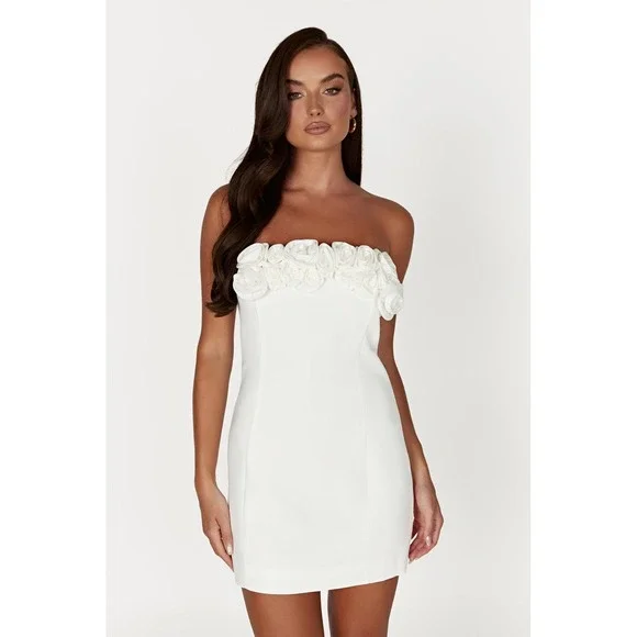 Meshki Brooks Rose Strapless Mini Dress White Size S | Floral Appliqué‎ Bridal - Picture 2 of 8
